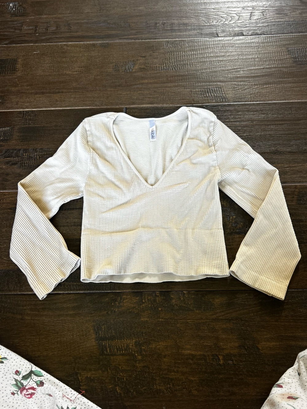 Nikibiki Cream Ribbed V-Neck Long Sleeve Top